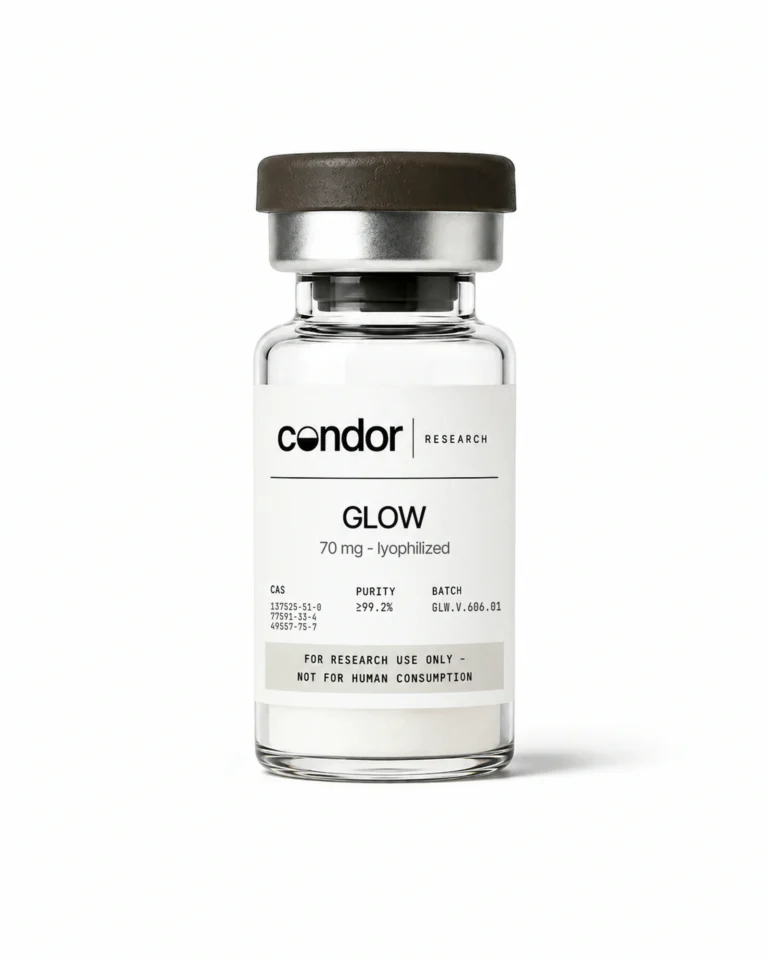 GLOW [GHK-Cu 50mg + BPC-157 10mg + TB-500 10mg] 70 mg — research-use-only vial | Condor Research