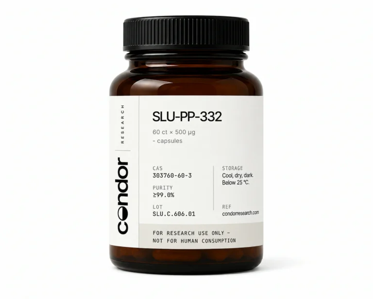 SLU-PP-332 Capsules — 60-count bottle, ERRα/β/γ agonist exercise-mimetic research compound (500 mcg / 1 mg tiers). Research use only. Condor Research.